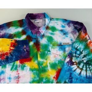 Columbia PFG Shirt Men's XXL Tie-Dyed Outdoor Button Down DadCore